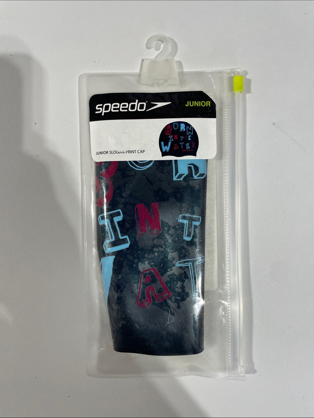 Speedo Junior Navy Swim Cap with Multicolor Letter Print